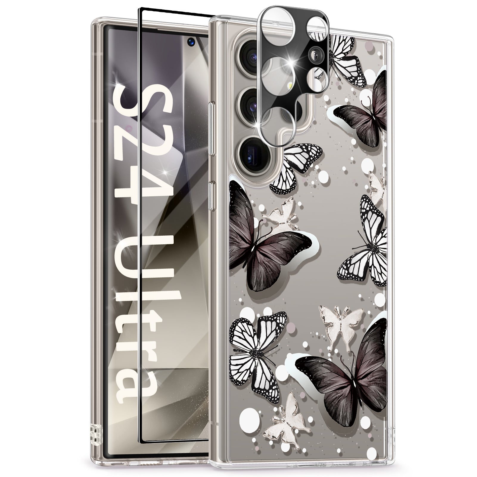 GVIEWIN S24 Ultra Case – 3-in-1 Military-Grade Shockproof Clear Floral Case  with Screen & Camera Protector