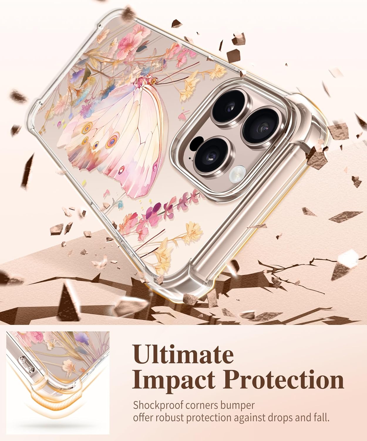 iPhone 16 Pro Max Case Butterfly Floral