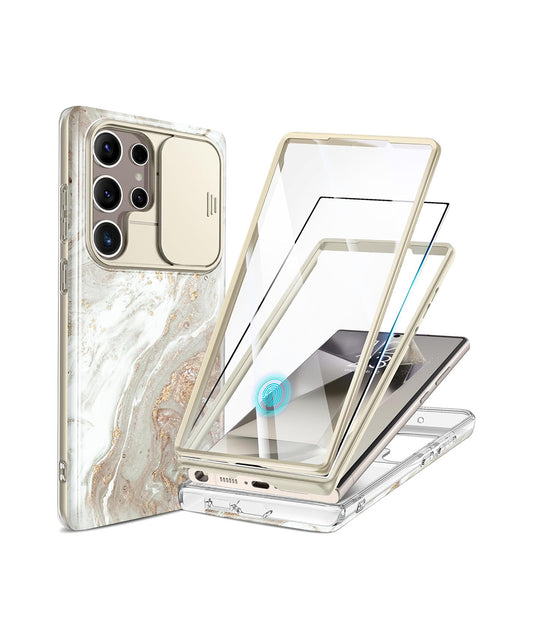 Samsung S24 Ultra Marble Case Built-in Screen Protector 2 Front Frame