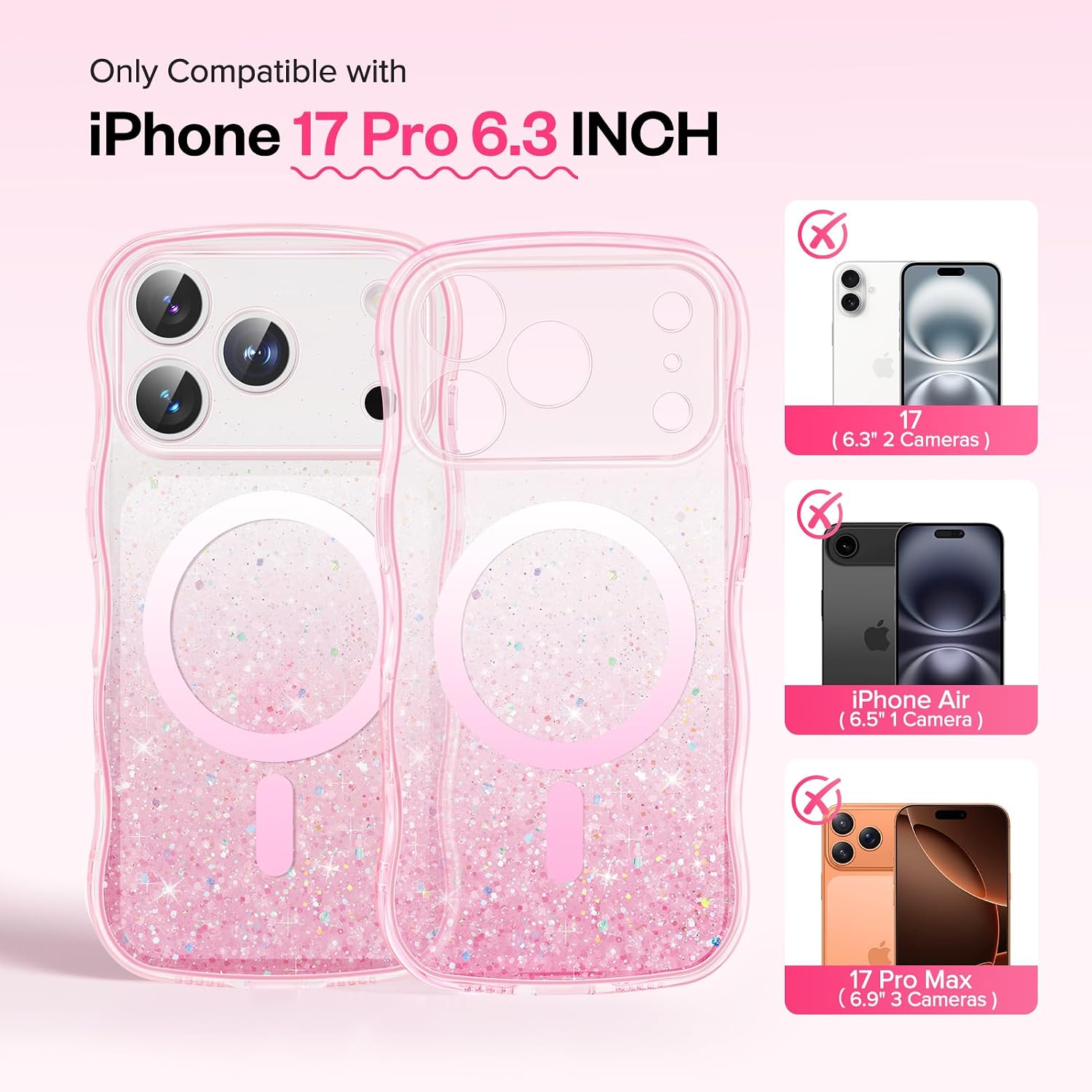 GVIEWIN Magnetic for iPhone 17 Pro Case, Full Camera Protection Pink