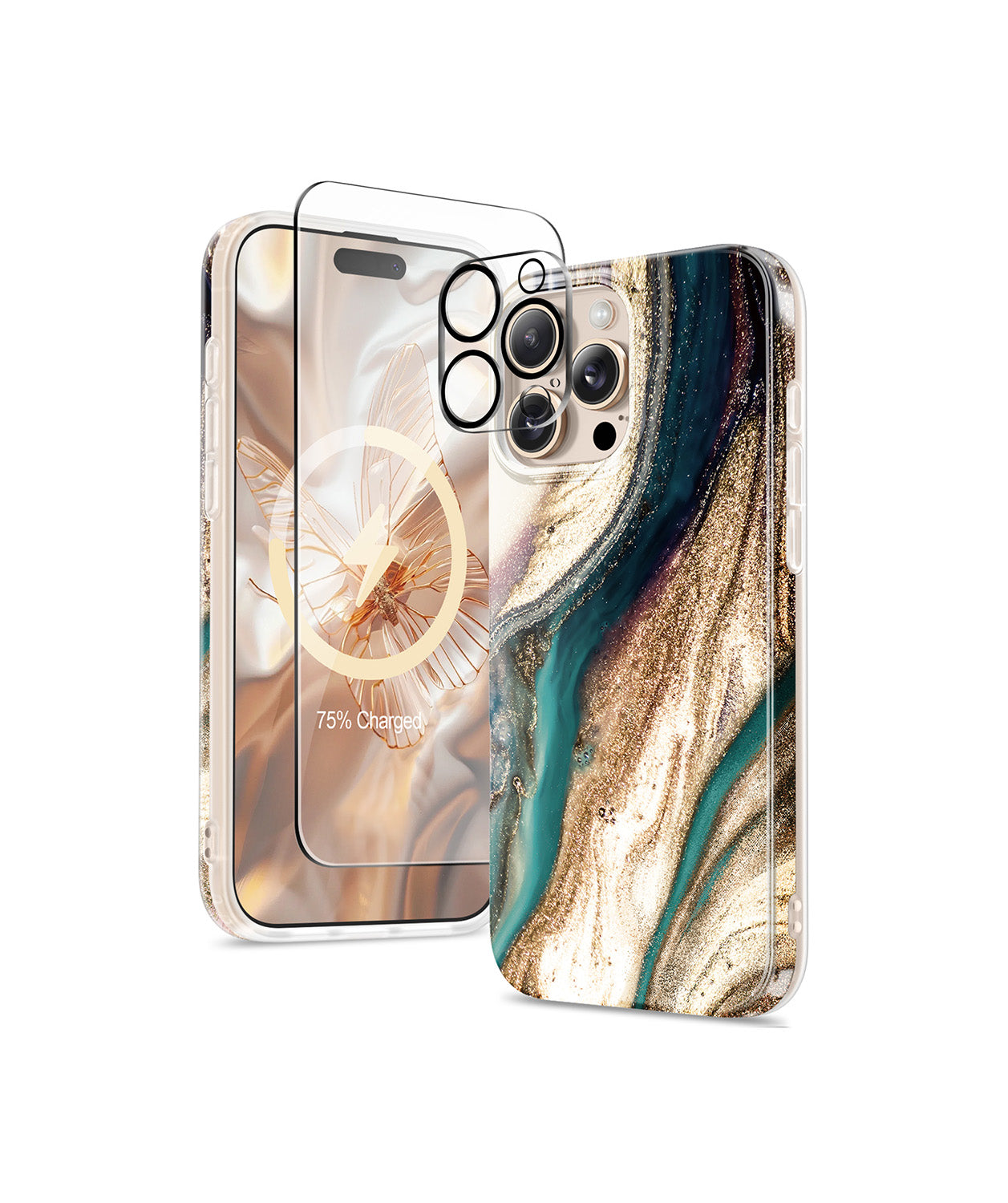 GVIEWIN iPhone 16 Pro Max MagSafe Case - Glacier Marble Magnetic Cover with Screen & Lens Protection