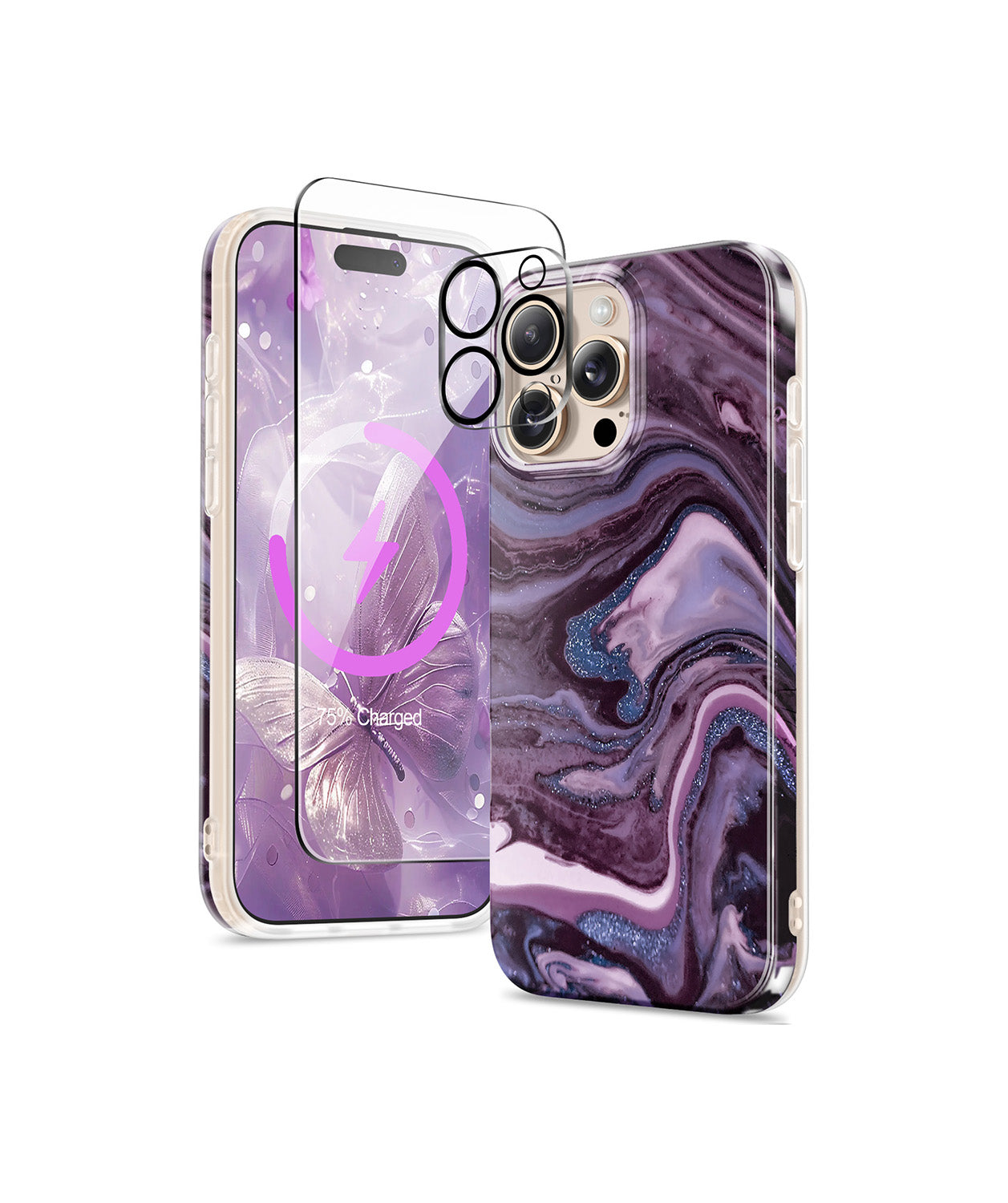 GVIEWIN iPhone 16 Pro Max MagSafe Case - Glacier Marble Magnetic Cover with Screen & Lens Protection
