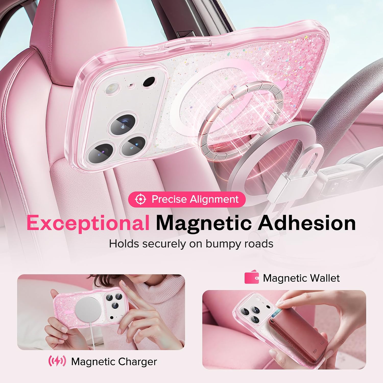 GVIEWIN Magnetic for iPhone 17 Pro Case, Full Camera Protection Pink