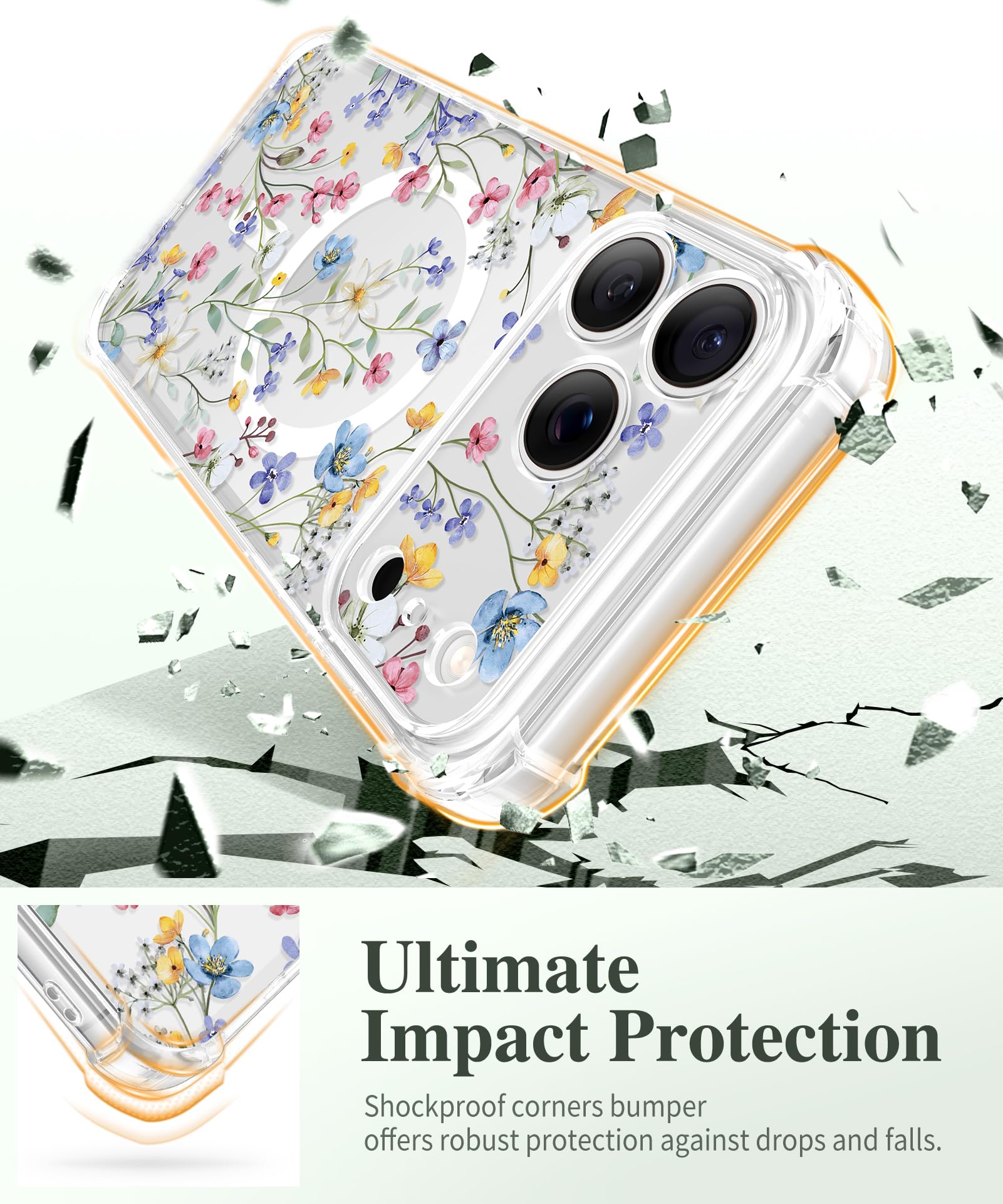 GVIEWIN for iPhone 18 Pro Case Slim, Floret/Colorful