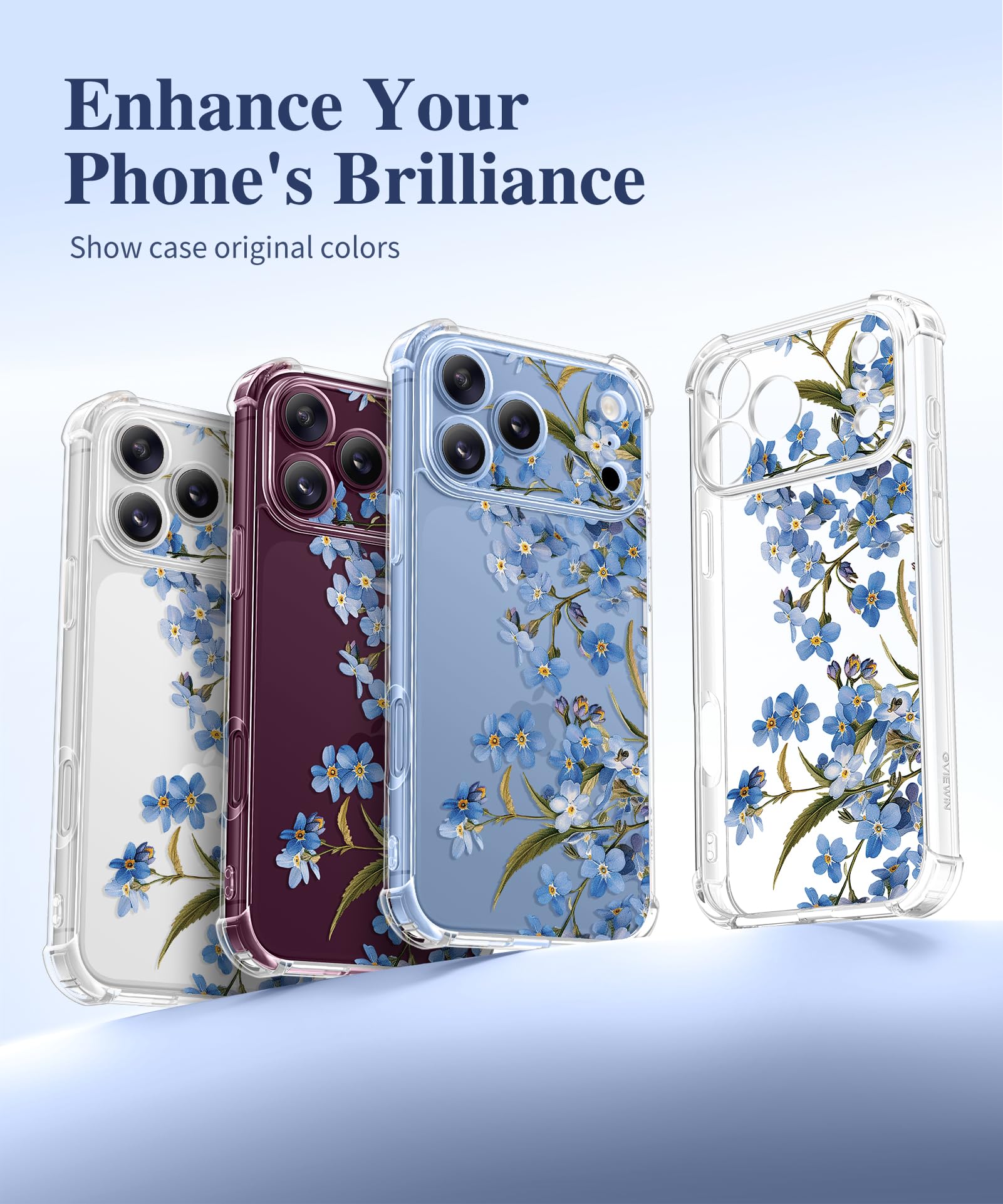 GVIEWIN for iPhone 18 Pro Max Case/17 Pro Max Case Floral Clear Slim Women