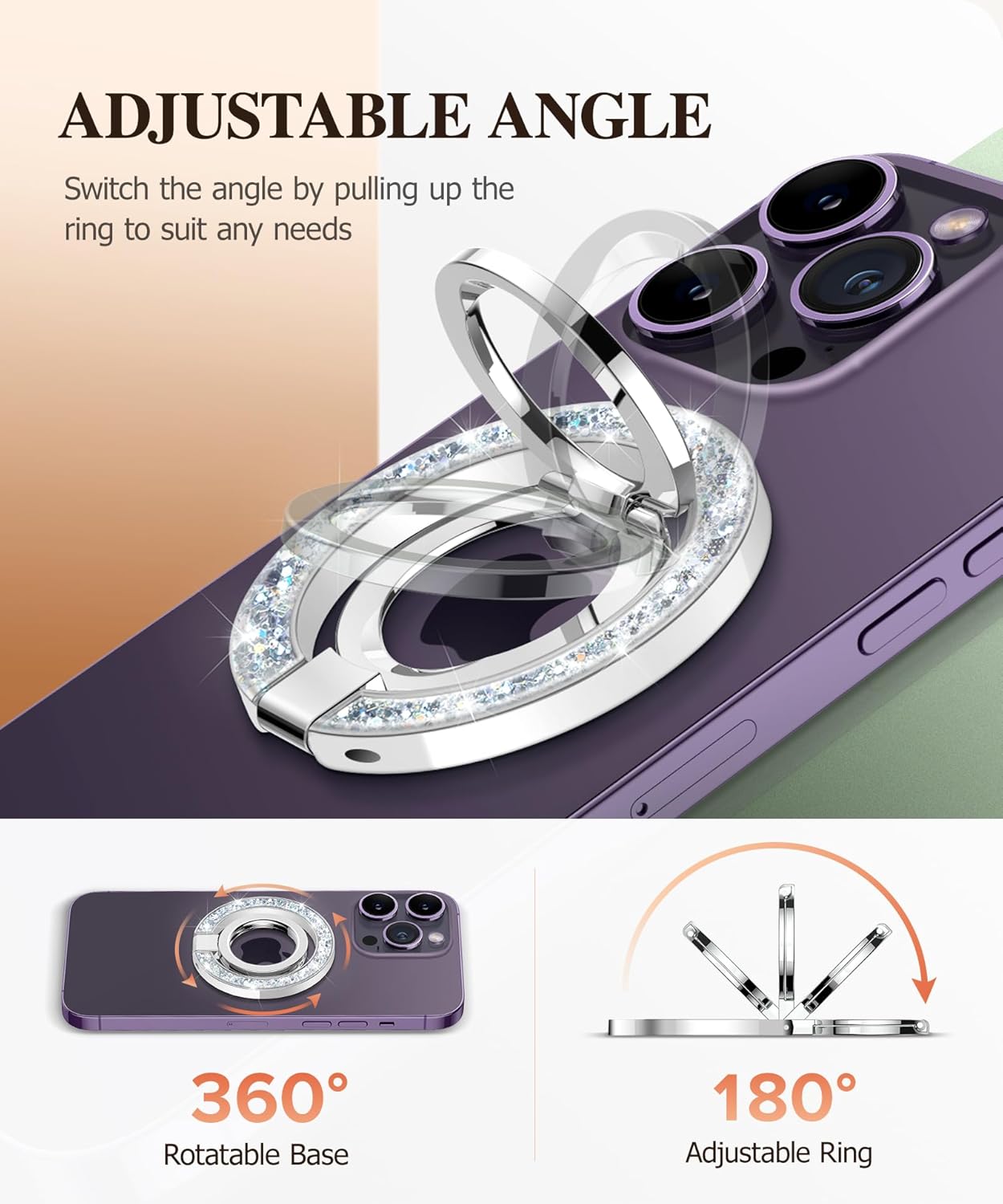 GVIEWIN Magnetic Phone Ring Holder, Compatible with MagSafe Phone Grip with Adjustable Stand