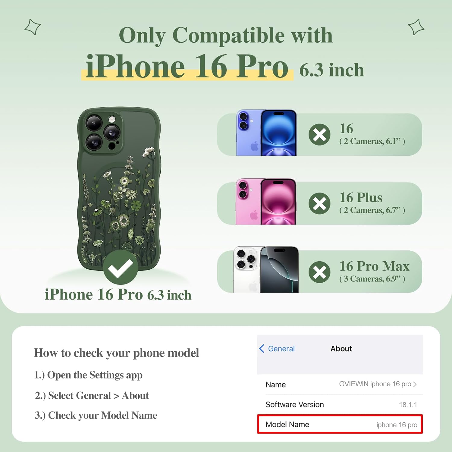 GVIEWIN for iPhone 16 Pro Case Compatible with MagSafe
