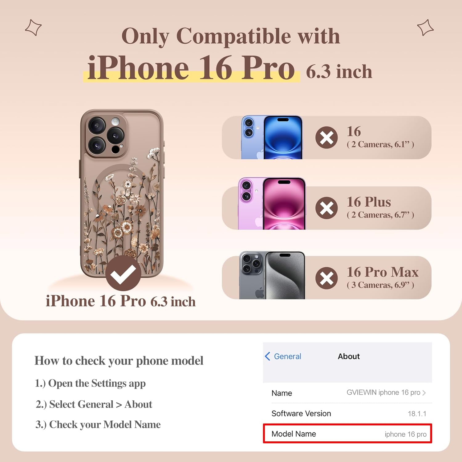 GVIEWIN for iPhone 16 Pro Case Compatible with MagSafe