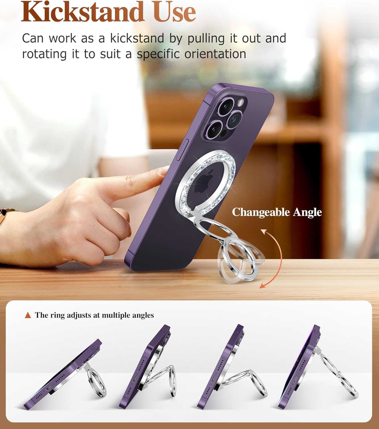GVIEWIN Magnetic Phone Ring Holder, Compatible with MagSafe Phone Grip with Adjustable Stand
