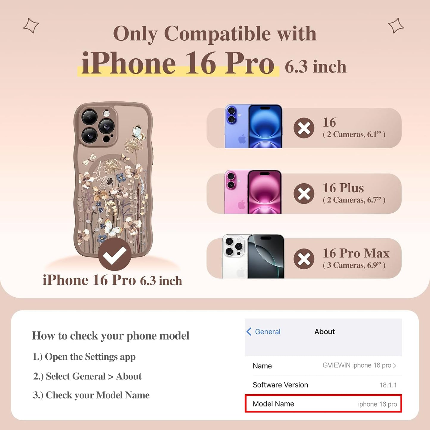 GVIEWIN for iPhone 16 Pro Case Compatible with MagSafe