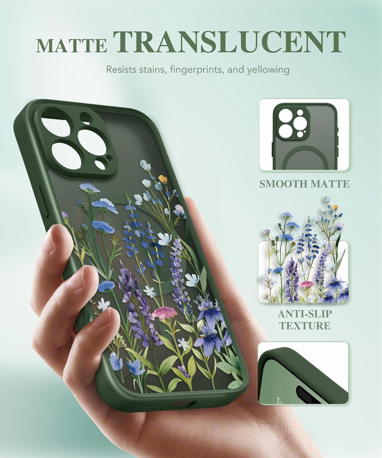iPhone 16 Pro Floral Translucent Case Forest Green