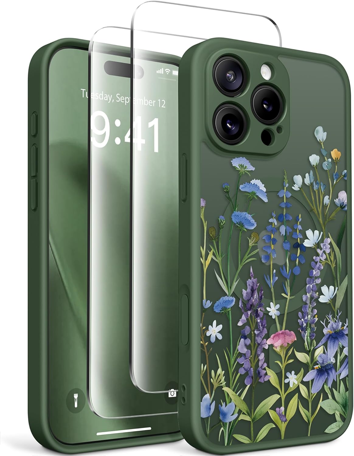 iPhone 16 Pro Floral Translucent Case Forest Green