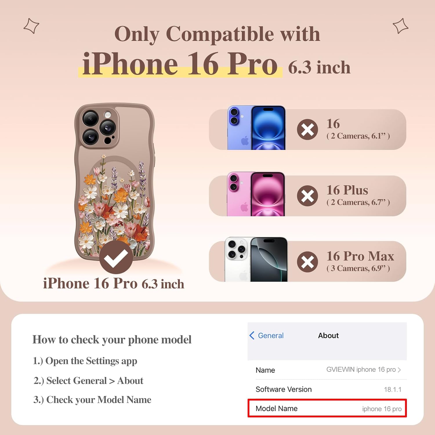 GVIEWIN for iPhone 16 Pro Case Compatible with MagSafe