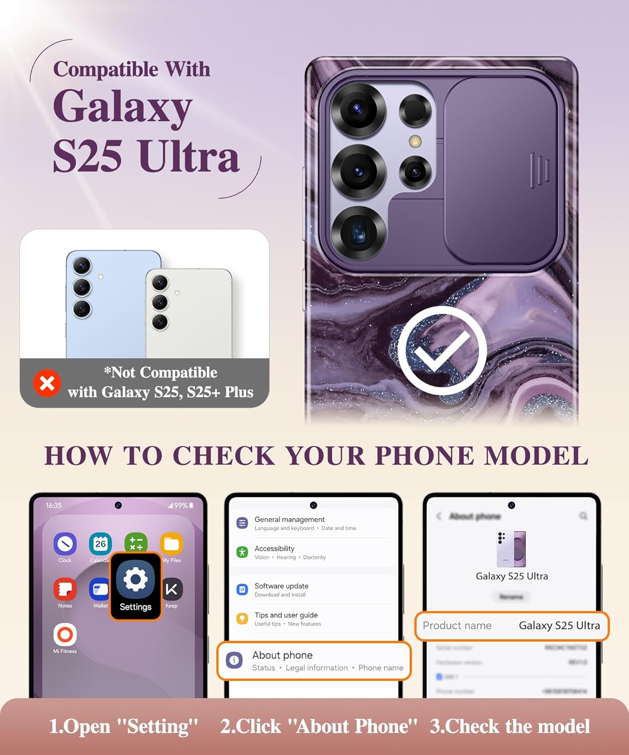 GVIEWIN for Samsung Galaxy S25 Ultra Case with Slide Camera Cover