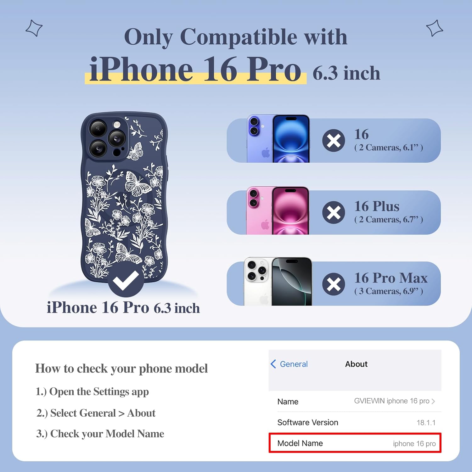 GVIEWIN for iPhone 16 Pro Case Compatible with MagSafe