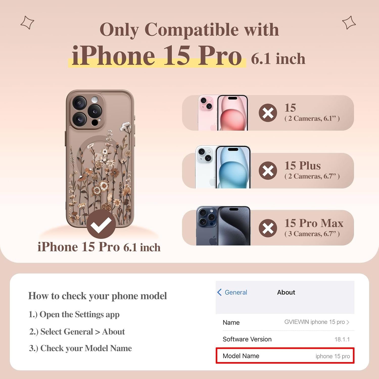 GVIEWIN for iPhone 15 Pro Case Compatible with MagSafe