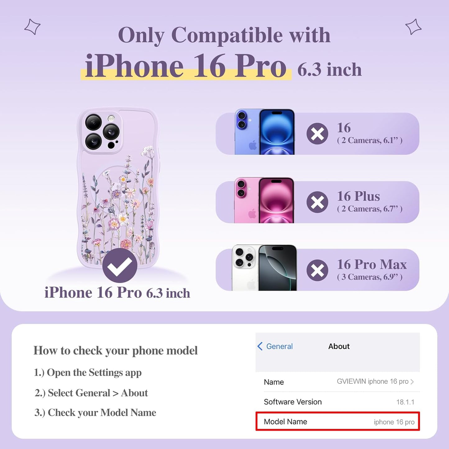 GVIEWIN for iPhone 16 Pro Case Compatible with MagSafe