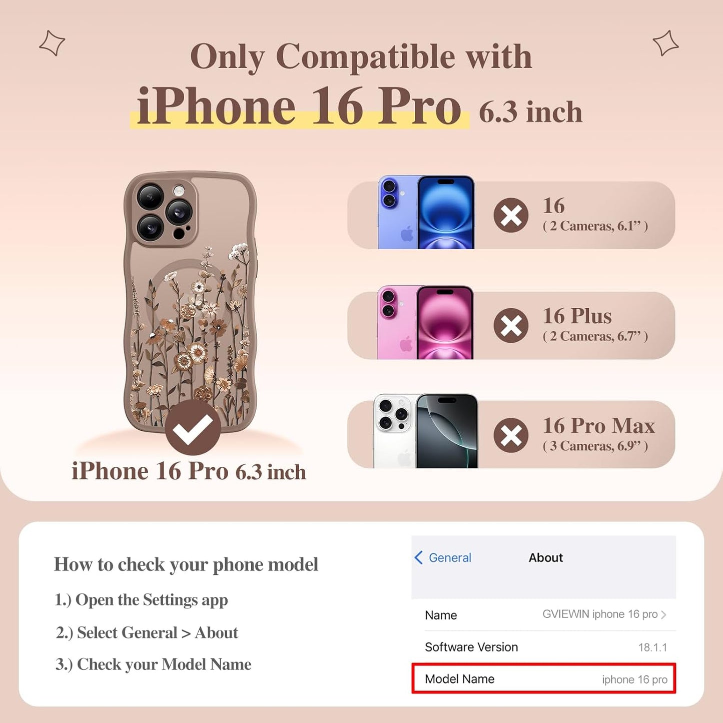 GVIEWIN for iPhone 16 Pro Case Compatible with MagSafe