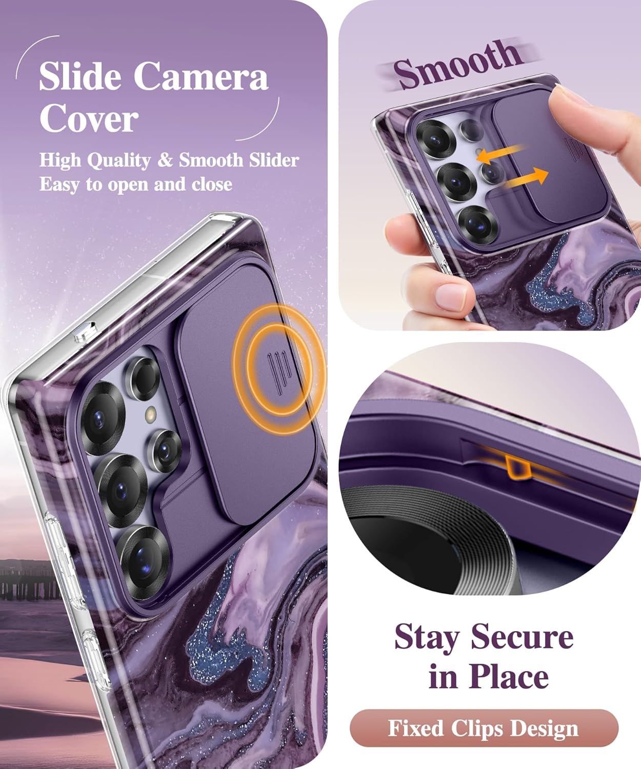 GVIEWIN for Samsung Galaxy S25 Ultra Case with Slide Camera Cover