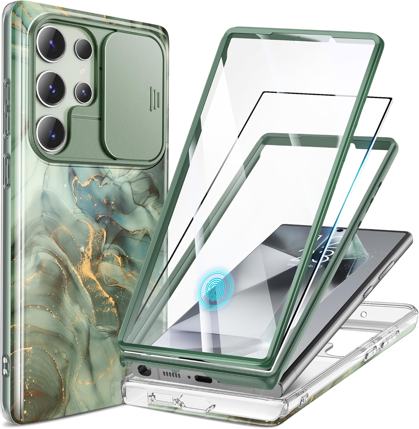 Samsung S24 Ultra Marble Case Built-in Screen Protector 2 Front Frame