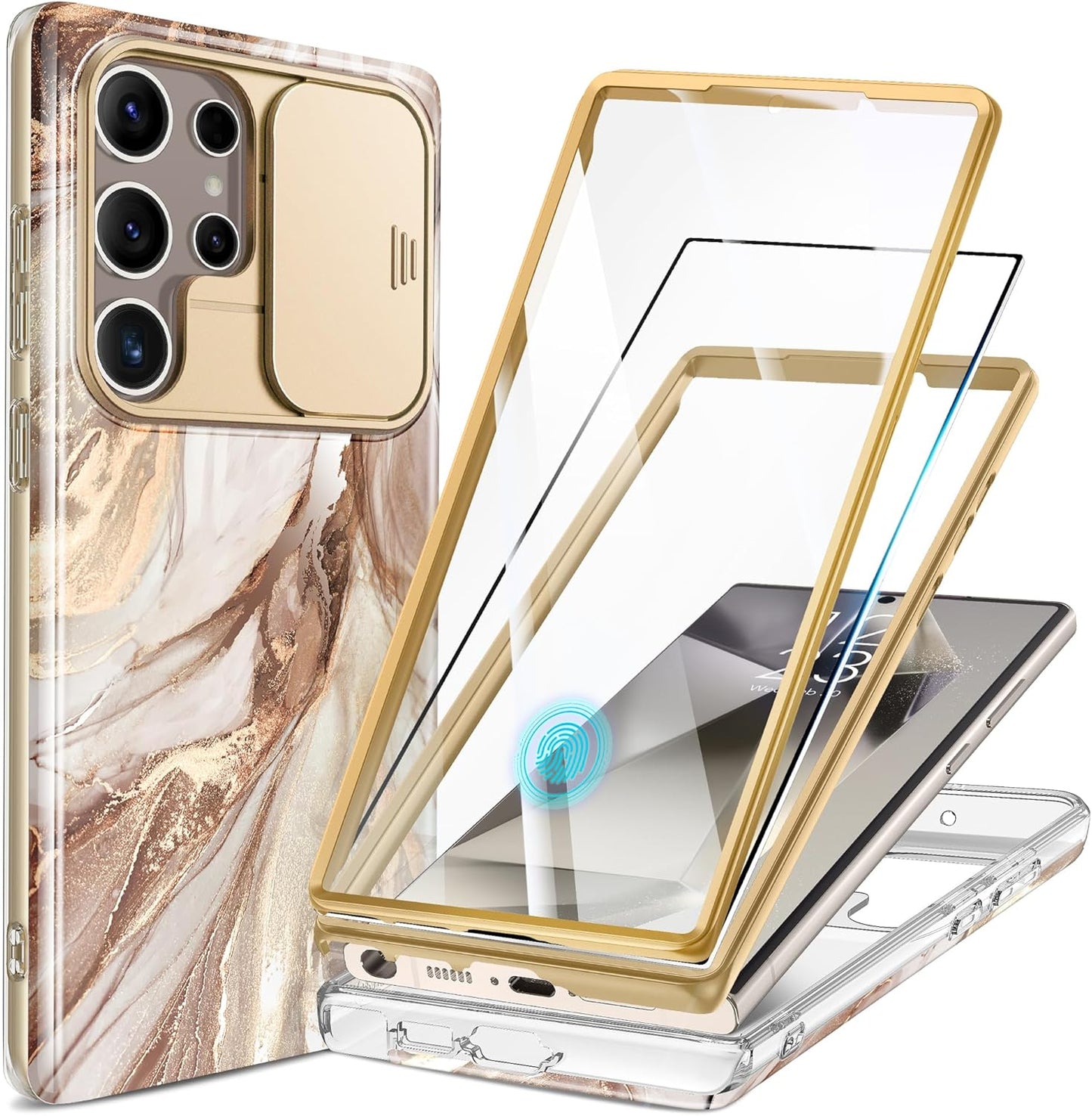 Samsung S24 Ultra Marble Case Built-in Screen Protector 2 Front Frame