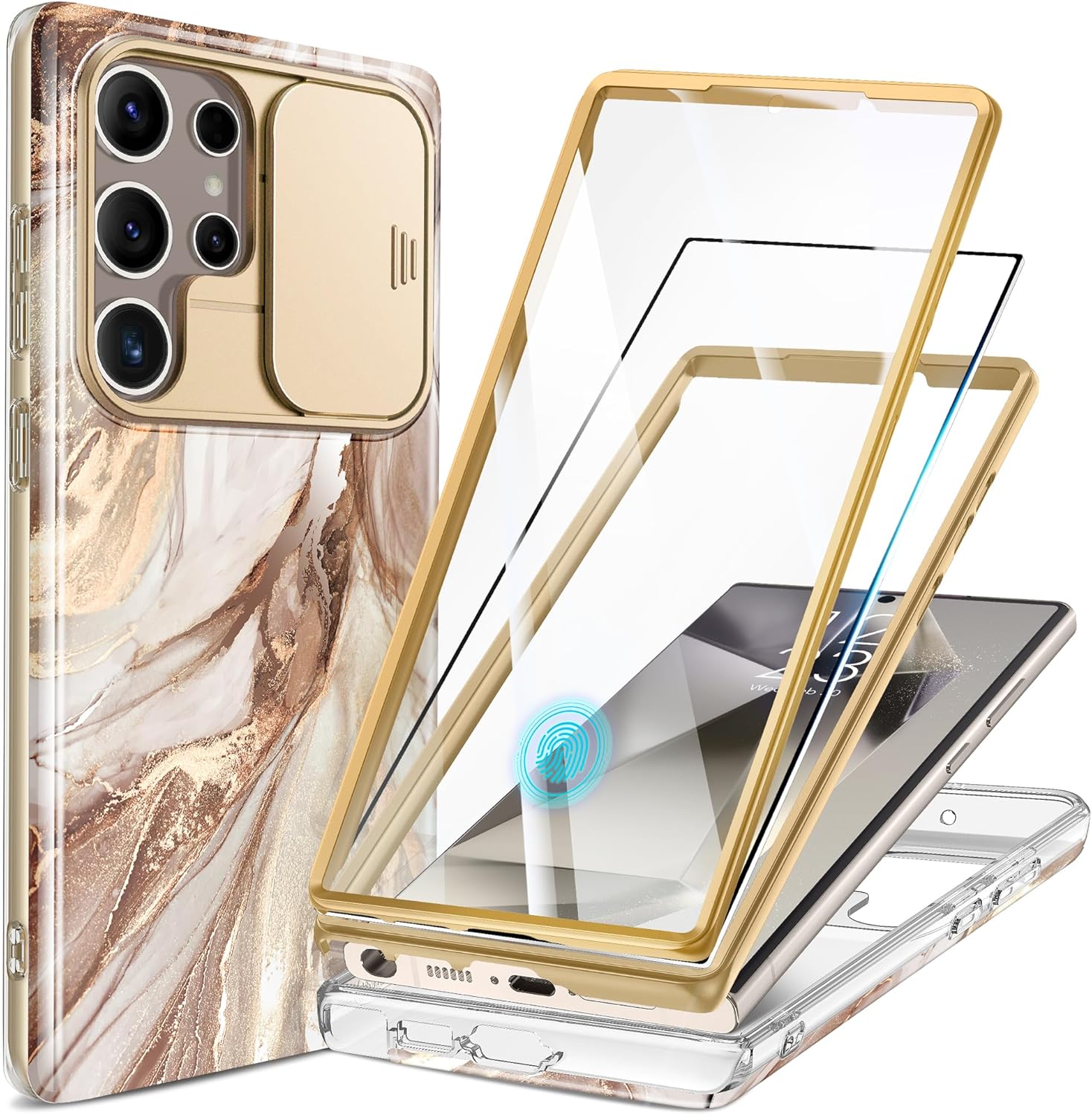 Samsung S24 Ultra Marble Case Built-in Screen Protector 2 Front Frame