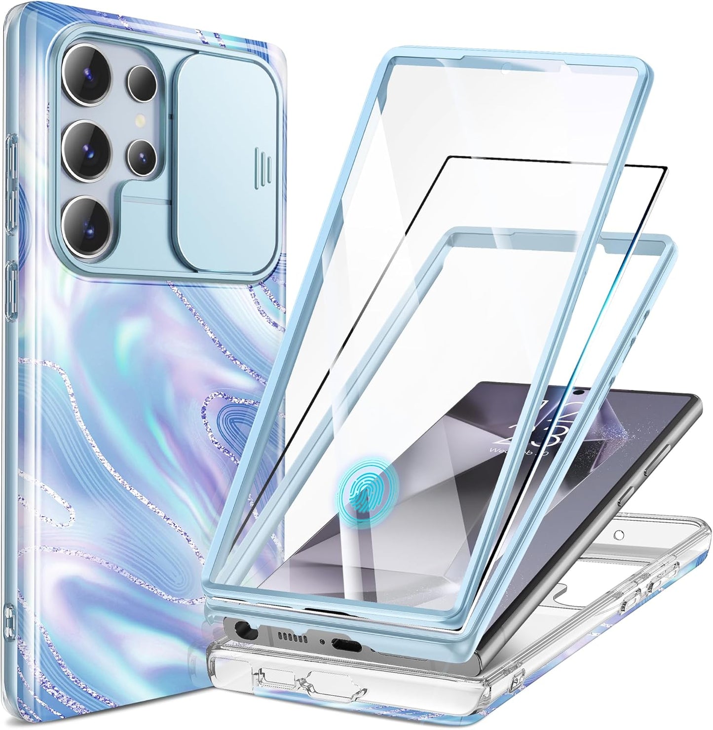 Samsung S24 Ultra Marble Case Built-in Screen Protector 2 Front Frame