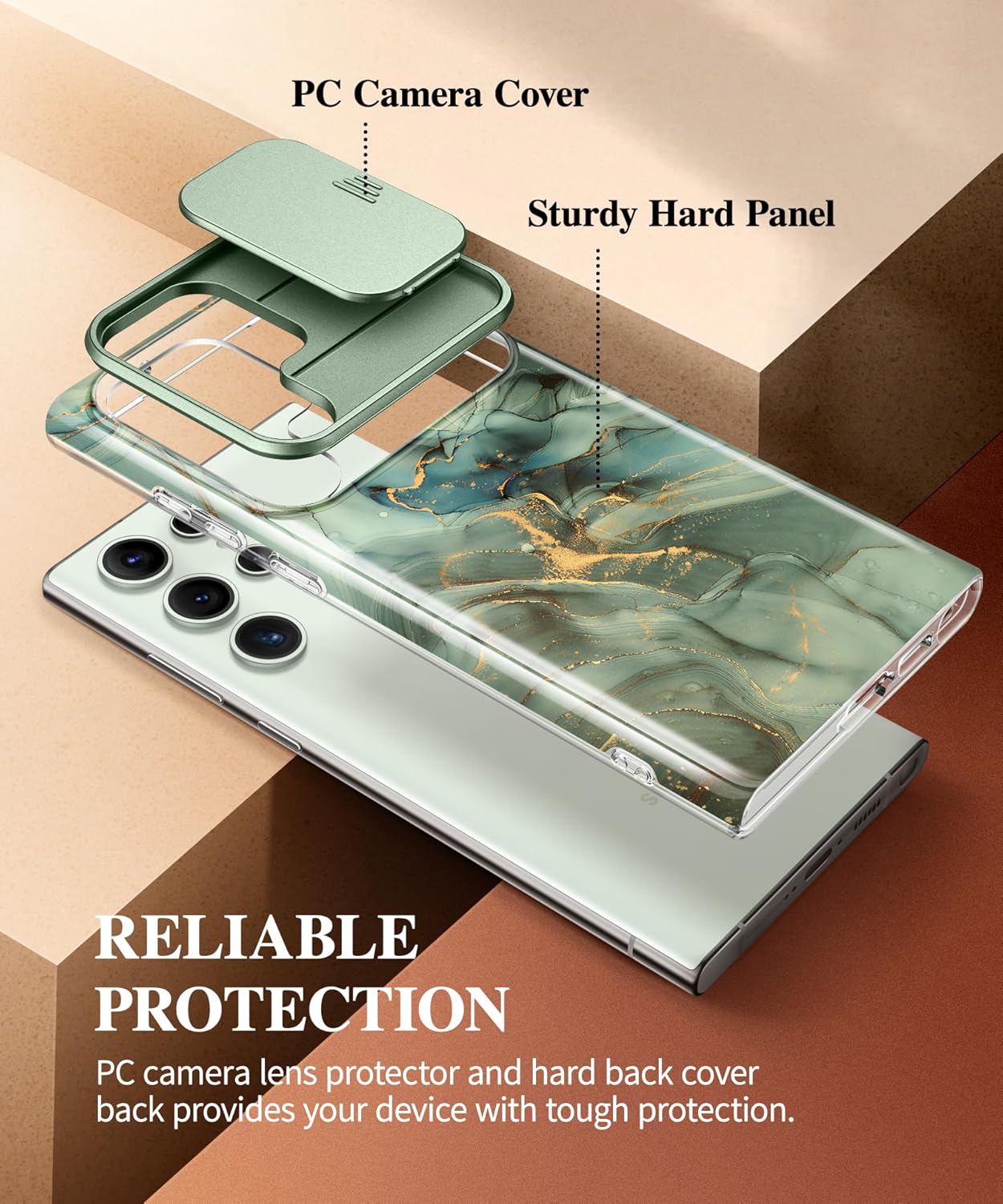 Samsung S24 Ultra Marble Case with Slide Camera Cover