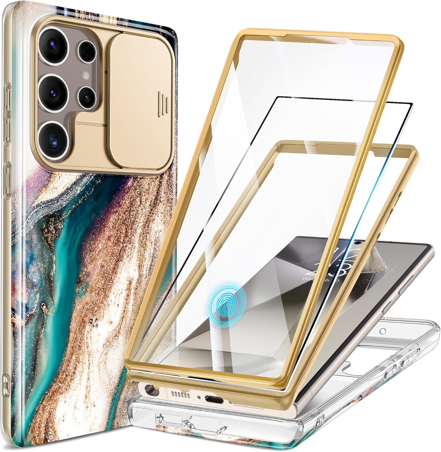 Samsung S24 Ultra Marble Case Built-in Screen Protector 2 Front Frame