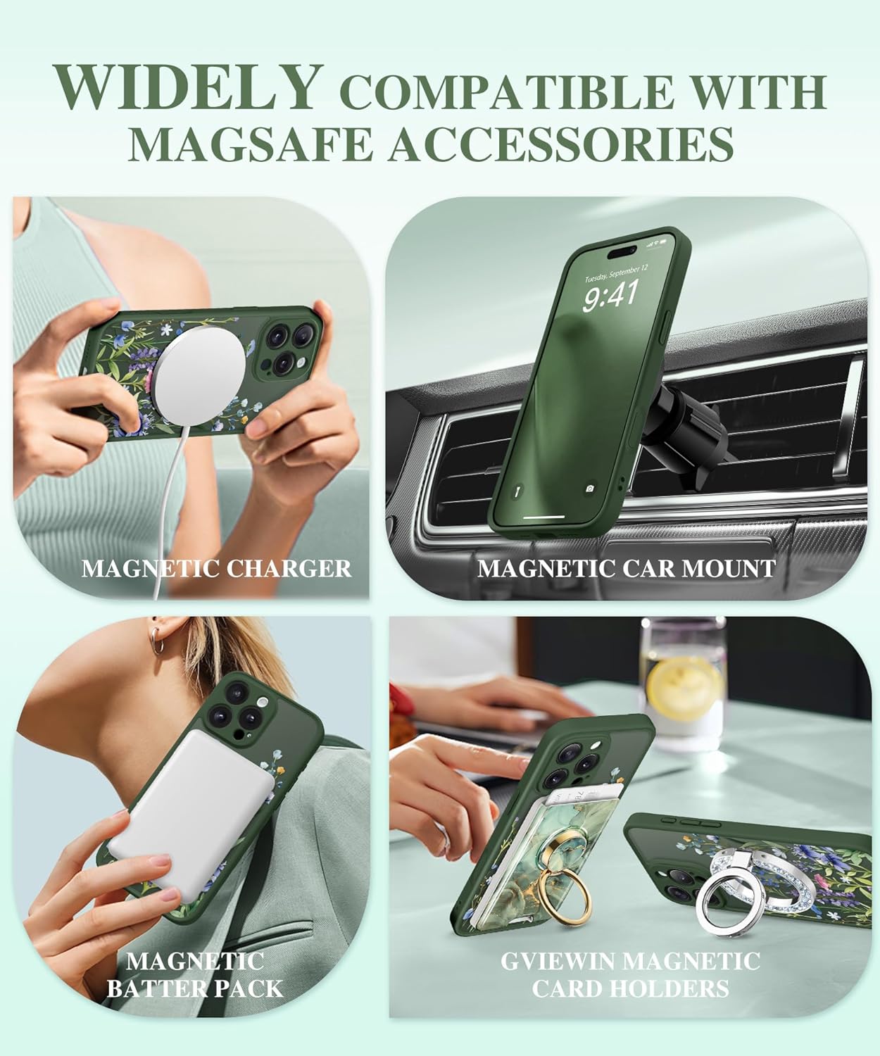 iPhone 16 Pro Floral Translucent Case Forest Green